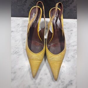Donald J Pliner gold sling back pumps